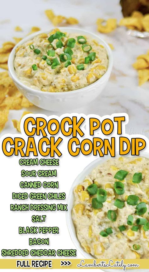 Crack corn dip is a mouthwatering appetizer recipe (made in the Crock Pot or oven) with corn, ranch, cheddar, bacon, and cream cheese. It's the perfect game day or party dip that everyone loves! Easy Football Snacks, Corn Dip With Cream Cheese, Cheese Dip Crock Pot, Dip Recipes Crockpot, Bacon Cheese Dips, Dip With Cream Cheese, Instant Pot Freezer Meals, Corn Dip Recipes, Crock Pot Dips