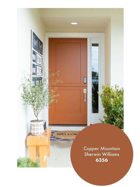 Painting Double Doors, Front Door Colors Black House, Colors For Shutters And Front Door, Fun Door Colors Entrance, Entryway Door Colors Interior, Front Door Brown House, Terra Cotta Front Door, Mustard Front Door, Modern Front Door Colors