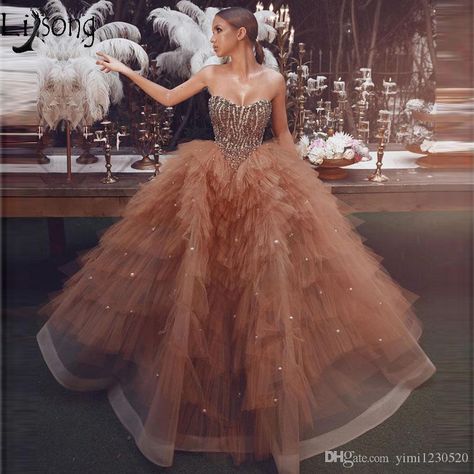 2020 Crystal Quinceanera Dresses Sweet Heart Tieres Beads Pearl Sweep Train Long Formal Evening Party Gowns For Sweet 15 Vestidos De 15 Anos Quince Dresses 2015 Quinceanera Dresses For Damas From Yimi1230520, $164.39| DHgate.Com Sadek Majed, Unique Gowns, Gold Wedding Gowns, Elegant Prom Dresses, Queen Dress, Couture Mode, Custom Size Dresses, Ruffled Skirt, Brown Dress