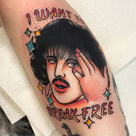 Kurt Brecheis Jr. on Instagram: ““ I want to break free “ freddie mercury tattoo on becca. #queen #freddiemercury” I Want To Break Free Tattoo, Break Free Tattoo, Gay Tattoos, Mercury Tattoo, Freddie Mercury Tattoo, Appearance Goals, Queen Tattoos, I Want To Break Free, Gay Tattoo