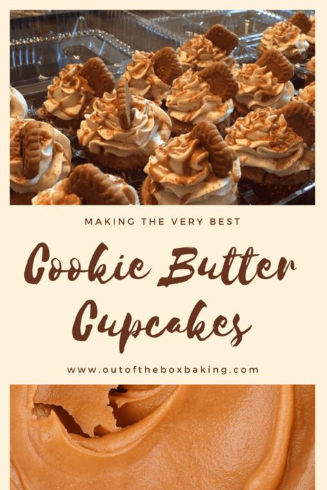 Cookie Butter Cupcakes, Butter Cupcake Recipe, Biscoff Cupcakes, Doctored Cake Mix Recipes, Cake Mix Cupcakes, Biscoff Recipes, Speculoos Cookies, Biscoff Cookie Butter, Butter Cupcakes