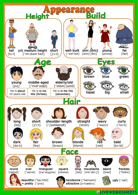 Describing People, English Posters, Esl Vocabulary, English Exercises, English Vocab, Kids English, English For Kids, English Classroom, English Language Teaching