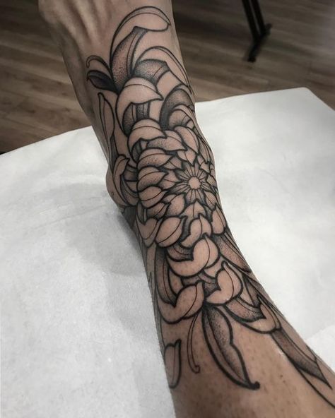 Chrysanthemum Leg Sleeve, Chrysanthemum Leg Tattoo, Crysanthemum Flower, Chrysanthemum Tattoo, Calf Tattoo, Leg Sleeve, Leg Sleeves, Foot Tattoo, Dream Tattoos