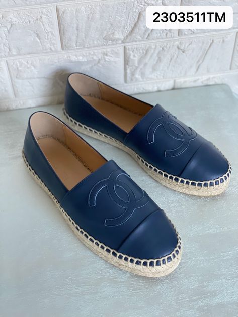 Chanel espadrilles leather flats blue Chanel Espadrilles, Blue Flats, Chanel Espadrille, Flat Espadrille, Leather Flats, Women Style, Designer Shoes, Alexander Mcqueen, Espadrilles