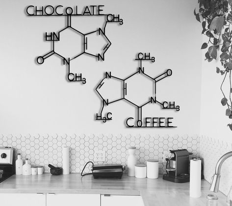 Coffee Formula, Metal Leaf Wall Art, American Bedroom, Chemistry Art, Black Metal Wall Art, Cafe Wall Art, Coffee Bar Decor, Cafe Shop Design, Coffee Sign