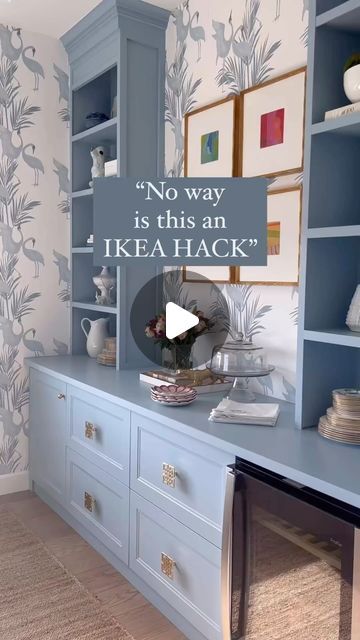 Ikea Hacks Ideas, Office Redo, Ikea Hack Ideas, Side Table Decor, Blue Furniture, Diy Remodel, Wallpaper Decor, Wall Ideas, Ikea Hacks