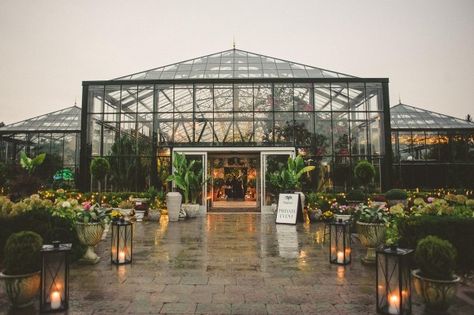 Providing views of the stars on a clear night & natural light during the day, this Michigan greenhouse venue is perfect for any party. Planterra Conservatory Wedding, Planterra Conservatory, Greenhouse Venue, Greenhouse Cafe, Conservatory Wedding, Greenhouse Farming, Michigan Wedding Venues, Garden Venue, Greenhouse Wedding