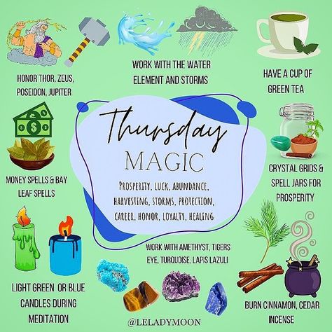 MtnWitch on Instagram: “THURSDAY MAGICK… Thursday is the Day of Jupiter and its energy is perfect for luck, prosperity and abundance. This day will give your money…” Thursday Magick, Witchcraft Spells, Wiccan Magic, Magic Day, Magick Spells, Wiccan Spell Book, Magick Book, Witchcraft Spell Books, Book Of Shadow