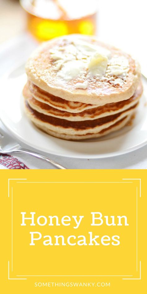 If you like honey buns, you're going to LOVE this pancake re-do recipe! Honey Pancakes Recipe, Basic Pancake Recipe, Honey Pancakes, Recipe Using Honey, Buttermilk Syrup, Basic Pancakes, Korean Pancake, Honey Bun, Honey Buns