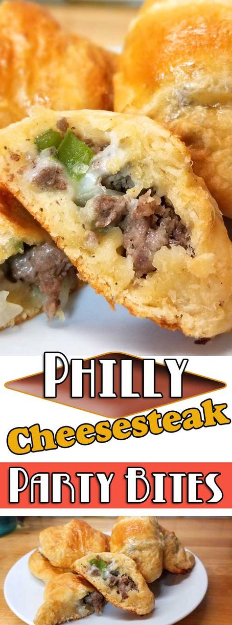 Want something easy and tasty? These little Philly Cheesesteak Party Bites are so yummy. Rolled up little crescent roll pockets filled with cheesy, meaty, and the flaky goodness! Perfect for any gathering. #partyfood #crescentrolls #phillycheese via @sparklesofyum Meaty Appetizers For Party, Crescent Roll Appetizers, Superbowl Food, Party Bites, Philly Cheese, Cheese Steak, Crescent Roll Recipes, Philly Cheesesteak, Amazing Appetizers