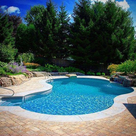 Beautiful Backyards With Pools, Curvy Pool, Nice Backyard, Large Waterfall, Piscina Rectangular, Pool Cage, Small Inground Pool, Pool Dekor, Inground Pool Designs