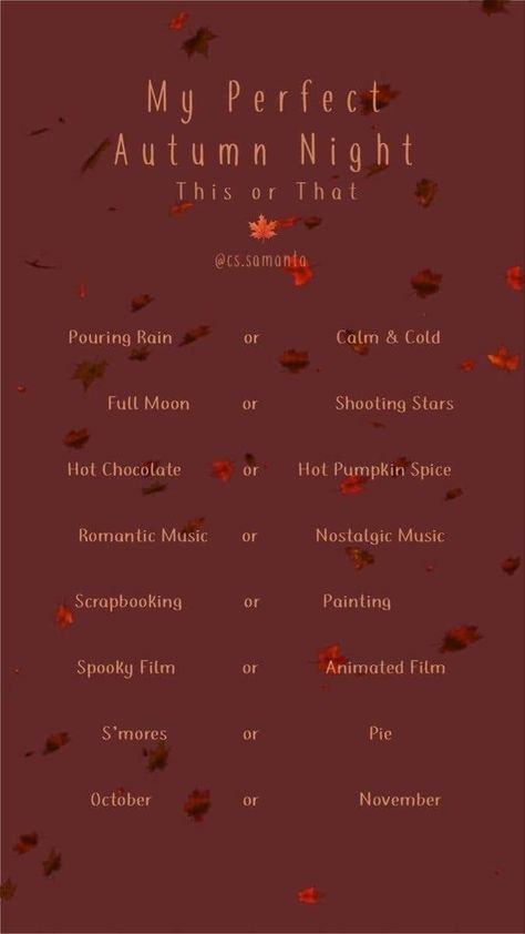 Why Fall Is The Best Season, Fall This Or That Questions, Fall Username Ideas, This Or That Questions Fall, Autumn Story Ideas, Autumn This Or That, This Or That Template, This Or That Fall Edition, Autumn Questions