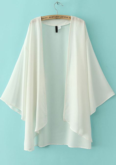 White Puff Sleeve Loose Chiffon Blouse 12.33 Chiffon Kimono Cardigan, Moda Kimono, Green Kimono, White Kimono, Cardigan Kimono, Chiffon Kimono, Chiffon Wrap, Summer Cardigan, Cardigan Casual