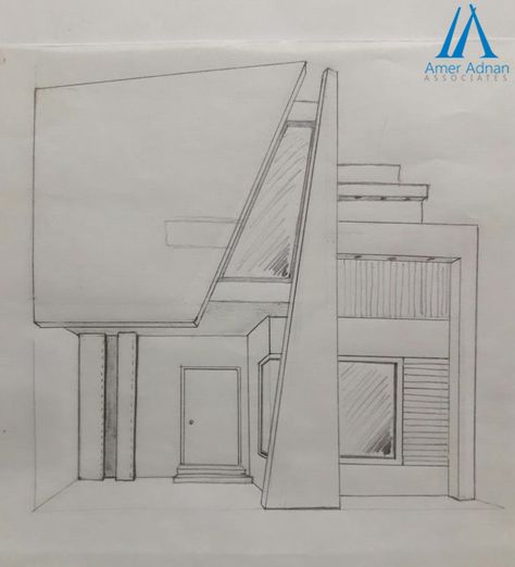 House Front Design Drawing, Architecture 2d Drawing, House Elevation Sketch, Architect Drawing House, House Design Drawing Sketch Exterior, Architecture Concept Drawings Ideas, Architectural House Drawing, Modern House Sketch Architecture, Elevation Sketch Architecture