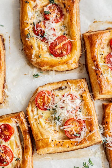 Rough Puff Pastry Recipes, Tomato Tartlets, Puff Pastry Tomato, Classic Puff Pastry, Herbed Cream Cheese, Puffed Pastry, Savory Puff Pastry, Rough Puff, Rough Puff Pastry