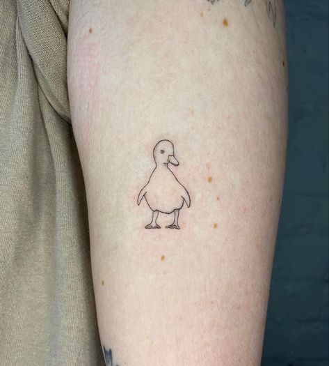 Duck Print Tattoo, Duckling Tattoo Baby Ducks, Simple Duck Tattoo Cute, Ducking Tattoo, Tattoo Duck Small, Duck Flash Tattoo, Duck Pond Tattoo, Duckling Tattoos Small, Minimal Duck Tattoo