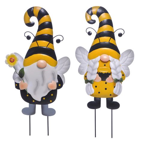 View Metal Bee Gnome Stake, 11.02x1.18x24.4-in. Bee Yard Art, Bee Metal Art, Bumble Bee Gnome Painting, Bee Figurine, Bumble Bee Gnome, Gnomes Garden, Metal Bee, Bee Gnome, Gift Card Number