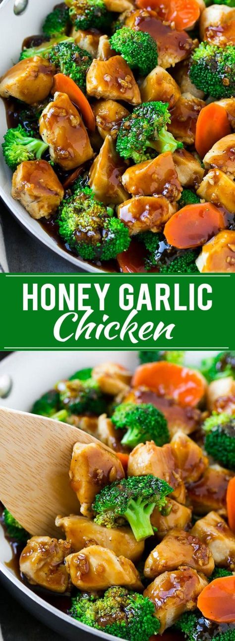 THIS HONEY GARLIC CHICKEN STIR FRY RECIPE IS FULL OF CHICKEN AND VEGGIES, ALL COATED IN THE EASIEST SWEET AND SAVORY SAUCE. A HEALTHIER DINNER OPTION THAT THE WHOLE FAMILY WILL LOVE! Honey Garlic Chicken Stir Fry, Garlic Chicken Stir Fry, Healthy Dinner Options, Stir Fry Recipes Chicken, Stir Fry Recipe, Honey Garlic Chicken, Savory Sauce, God Mat, Chicken Stir Fry