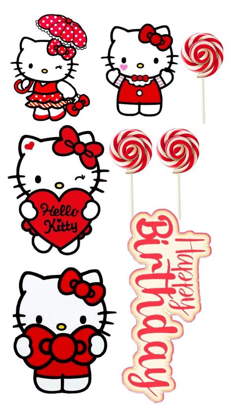 Hello Kitty Cake Topper, Red Hello Kitty, Kitty Cake, Hello Kitty Cake, Cat Cake, Cake Topper, Cake Toppers, Hello Kitty, Happy Birthday