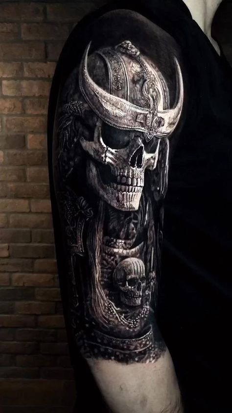 Mind blowing details that created a 3d effect, tattoo by @eliot.kohek LIKE if you want this too. #tattoo #tattoos #ink #inked #art #tattooartist #tattooed 3d Effect Tattoo, Eliot Kohek, Cover Up Tattoos For Men, Skull Art Tattoo, Skull Girl Tattoo, Skull Sleeve Tattoos, Skull Sleeve, Realistic Tattoo Sleeve, Evil Tattoos