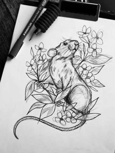 Rat Tattoo, 16 Tattoo, Tier Tattoo, Mouse Tattoos, Dibujos Tattoo, Tattoos Geometric, A Rat, White Drawing, Arrow Tattoos