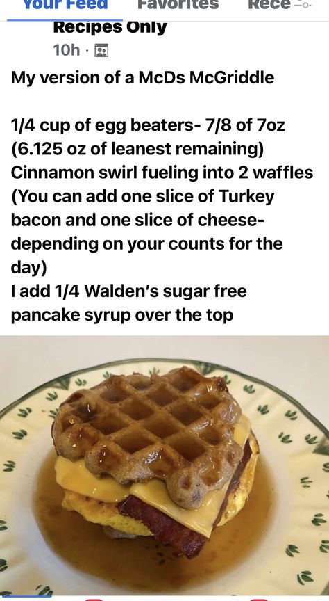 Optavia Fueling Hacks, Waffle Ideas, Sugar Free Pancake Syrup, Fueling Hacks, Code Red, Turkey Bacon, Egg Beaters, Cinnamon Swirl, Cinnamon Roll