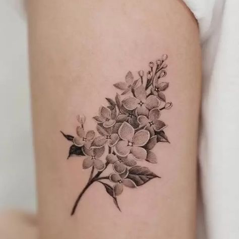 White Flower Tattoo, Larkspur Tattoo, Lilac Tattoo, Water Lily Tattoos, Tattoo Meanings, Black And White Flower, Floral Tattoo Design, Rose Tattoo Design, Large Tattoos