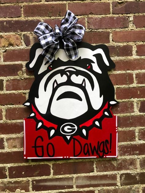 Bulldog Door Hanger, Dorm Room Doors, Go Dawgs, Rustic Doors, Wire Hanger, Wire Hangers, Georgia Bulldogs, Bars For Home, Door Hanger