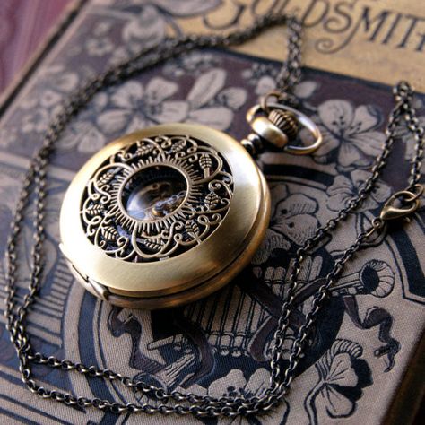 Brass Mechanical Pocket Watch 5 -on Fob or Necklace Brass Mechanical, Antique Pocket Watch, Pocket Watch Necklace, Mechanical Pocket Watch, Pocket Watch Chain, Vintage Style Jewellery, Steampunk Jewelry, Pocket Watches, Watch Chain