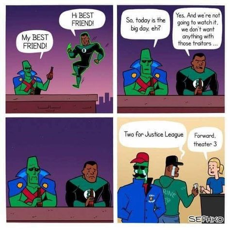 Justice League Funny, John Stewart Green Lantern, Dc Comics Funny, Justice League 2017, Bizarre Pictures, John Stewart, Martian Manhunter, Tv Tropes, John Doe