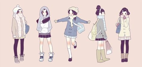 Winter clothes (: Skin Palette, Girls Winter Outfits, Cute Winter Outfits, Drawing Clothes, Girls Illustration, Anime Inspired, Winter Clothes, Art Clothes, Anime Outfits