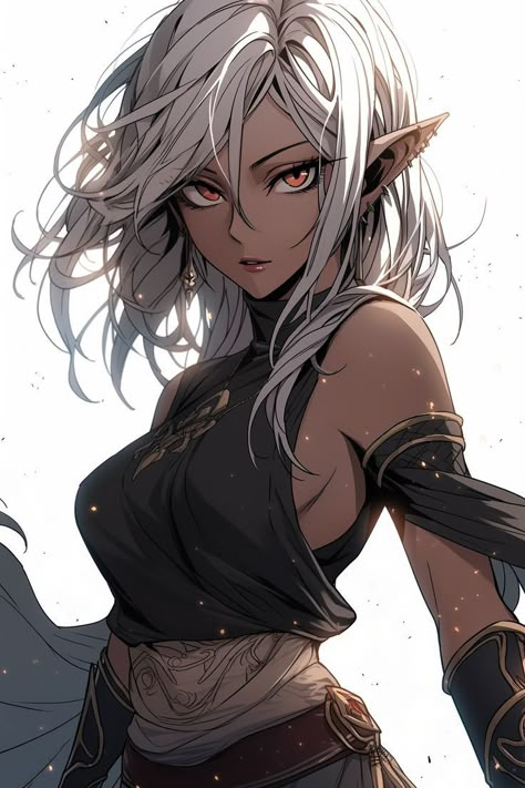 Female Drow Art, Elf Drawings Female, Dark Elf Anime, Anime Elf Woman, Anime Elf Female, Elf Female Art, Fantasy Elf Art, Dark Elf Female, Weiblicher Elf