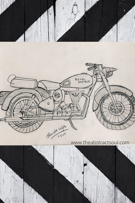 Sketches Landscape, Pencil Sketches Landscape, Abstract Pencil Drawings, Pencil Drawings Of Girls, Pen Art Work, Bike Sketch, Bike Drawing, Royal Enfield Bullet, A Level Art Sketchbook