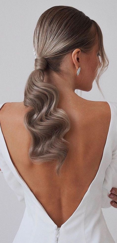 High And Low Ponytails For Any Occasion : Sleek bridal ponytail, bridal ponytail, ponytail hairstyle, wedding ponytail, ponytail hairstyles, Braided Low Ponytail Hairstyles, Sleek Bridal Ponytail, Ponytail Hairstyle Wedding, Straight Wedding Hairstyles, Bridesmaid Ponytail, Formal Ponytail, Low Ponytails, Bridal Ponytail, Hairstyle Braided