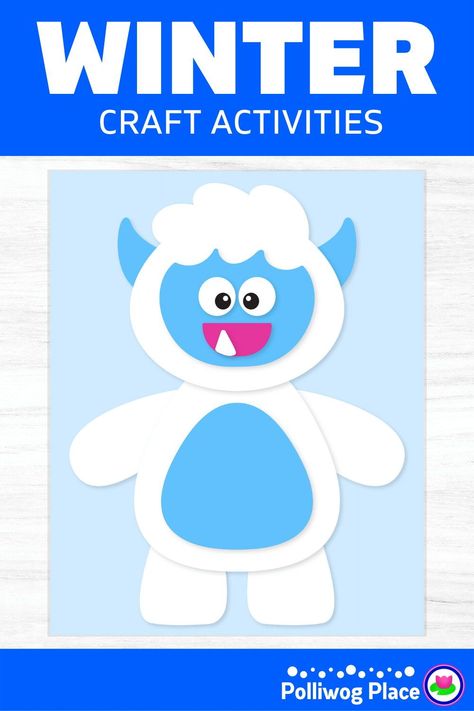 Winter Cubby Tags Preschool, Yeti Coloring Page, Yeti Preschool Craft, Winter Gnome Craft, Yeti Art Projects For Kids, Yeti Crafts Preschool, Yeti Bulletin Board Ideas, Pre K Winter Crafts, Yeti Crafts For Kids