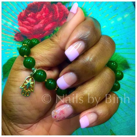 @ChocolatGyrl #NailsbyBinh Lavender French Tips with crushed seashell accent nail. #jade #hamsa #rose Lavender French Tips, Accent Nail, French Tips, Accent Nails, Sea Shells, Jade, Lavender, Nail Art, Nails