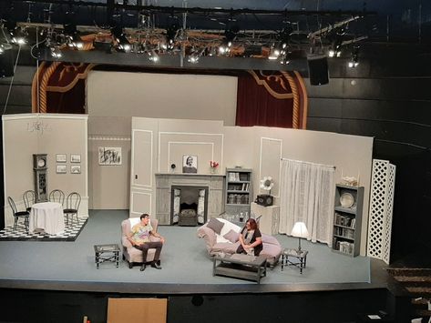 Greyscale set for Blithe Spirit 2022 Arsenic And Old Lace, The Glass Menagerie, Blithe Spirit, Fiddler On The Roof, Stage Set Design, Set Design Theatre, Theatre Design, Theatre Set, Stage Set