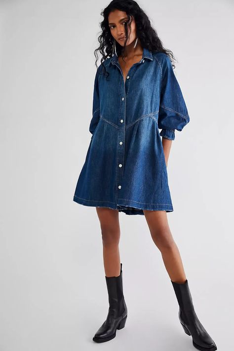 Plain Outfits, Perfect Denim, Free People Clothing, Denim Mini Dress, Free People Denim, Lace Fashion, Denim Mini, Free People Dress, Boho Clothing