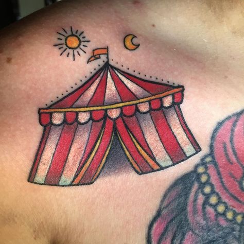 Elephant Tattoo Family, Circus Tent Tattoo, Tent Tattoo, Circus Tattoo, Tattoo Family, Balloon Tattoo, Bike Tattoos, Clown Tattoo, Disney Tattoo