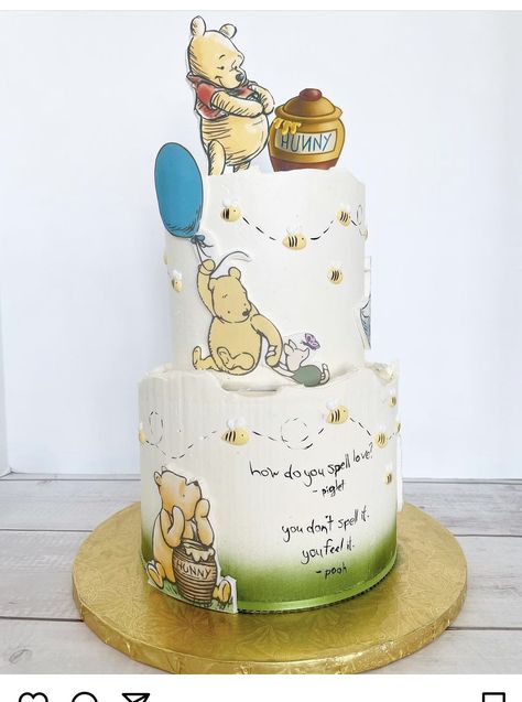 Winnie The Pooh Tiered Cake, Vintage Winnie The Pooh Cake Ideas, Winnie The Pooh Classic Cake, Vintage Pooh Cake, Winnie The Pooh Cake Baby Shower Ideas, Vintage Winnie The Pooh Cake, Classic Winnie The Pooh Cake, Pooh Baby Shower Cake, Gender Reveal Baby Shower Themes