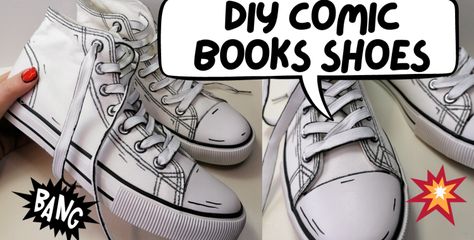 Diy Comic Book, Teenage Lifestyle, Comic Book Shoes, Converse Shoes High Top, Diy Comic, Shoe Art Designs, Diy Converse, Jeans Upcycle, Create Your Own Comic