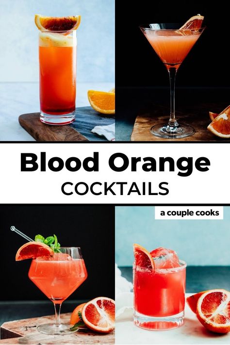 Got blood oranges? Try these brilliant blood orange cocktail recipes that pair this vibrant fruit with gin, vodka, tequila, and more. #bloodorange #bloodorangecocktail #bloodorangedrink Orange Cocktail Recipes, Blood Orange Drink, Blood Orange Margarita Recipe, Blood Orange Martini, Blood Orange Vodka, Blood Orange Recipes, Orange Juice Cocktails, Blood Orange Cocktail, Ginger Beer Cocktail