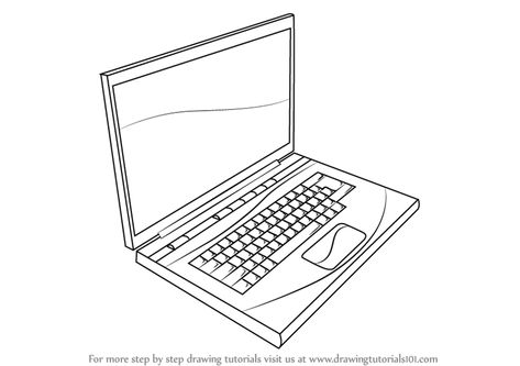 Learn How to Draw a Laptop (Computers) Step by Step : Drawing Tutorials Data Portrait, Notebook Lines, Laptop Cartoon, Laptop Drawing, Computer Drawing, Notebook Doodles, Computer Projects, Simple Notebook, Notebook Drawing