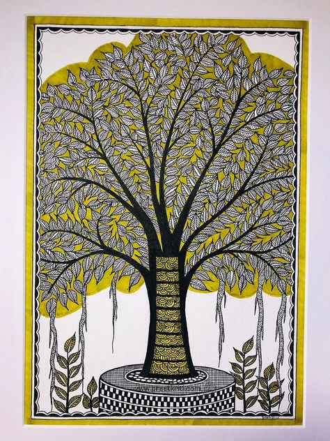 Tree Of Life Madhubani, Madhubani Tree, Madhubani Paintings Peacock, Tree Of Life Artwork, Mithila Painting, Gond Art, Tree Of Life Painting, Madhubani Paintings, Kalamkari Painting