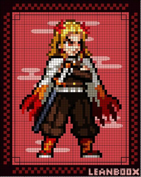 🍥 Rengoku Pixel Art Grid, Anime Pixel Art 32x32, 심플한 그림, Piskel Art, Easy Pixel Art, Pixel Art Templates, Perler Art, Pixel Drawing, Pixel Art Characters