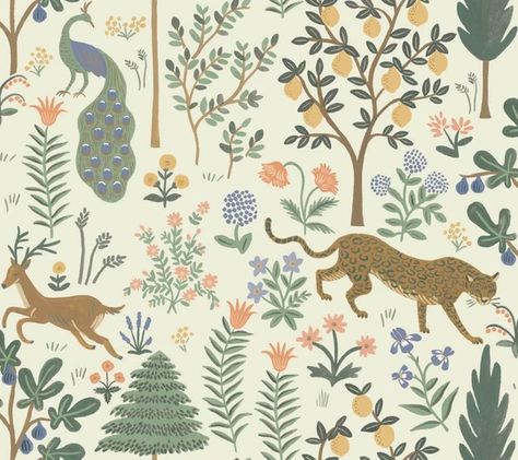 Rifle Paper Co. Menagerie Peel & Stick Wallpaper - Cream – USWallpaper.com Iconic Wallpaper, Drops Patterns, York Wallcoverings, Wallpaper Rolls, Peel Stick Wallpaper, Modern Artists, Burke Decor, Wallpaper Paste, Peacocks