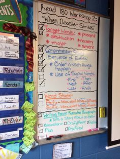 Read 180 Workshop student reminder board to refer to throughout the workshop. I made posters like it to hang up in my classroom after our workshop is done and I wipe the whiteboard clean.  The solid boxes with checkmarks help with pacing and showing progression through the workshop. The dashed boxes are for checkpoints/conferences with students. Classroom Organization Middle School, Study Checklist, Middle School Classroom Organization, Safari Classroom, System 44, Intervention Classroom, Read 180, Reminder Board, 6th Grade Reading