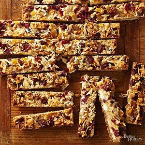 In addition to all the sugary sweets, the holidays need a few healthy treats. Guests will still feel like they're indulging after tasting the orange, coconut, and cranberry flavor. Lions Roar, 7 Layer Bars, Fruit Bars, Box Recipes, Layer Bars, Christmas Cookies Easy, 7 Layer, Cookie Swap, Eat Pray