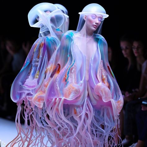 What Is "Jellyfish Fashion?" Let's Hit The Runway For A Love Affair With Jellyfish Style! Jellyfish Fashion, Blue Jellyfish, Jelly Fish, Fashion Mood Board, Long Layers, Future Fashion, New Fashion Trends, Love Affair, Fashion Sketches