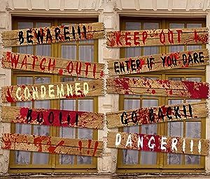 Halloween Hallway Decorations, Halloween Decorations For Apartments, Haunted Homecoming, Asylum Party, Haunted Hallway, Zombie Halloween Decorations, Beware Sign, Window Boards, Halloween Lawn